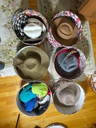 SIX HAT BOXES WITH HATS