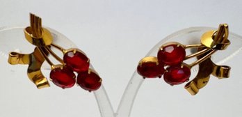 VINTAGE GOLD OVER STERLING RED STONE SCREWBACK EARRINGS