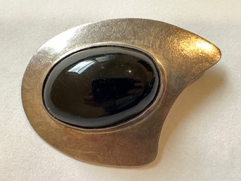 Vintage 925 Sterling & Black Onyx Mexico Brooch Pin