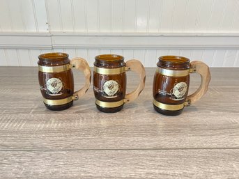 Set Of 3 1964 Worlds Fair Amber Glass Beer Mugs