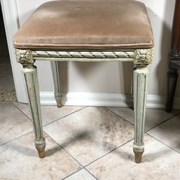 Beautiful Louis XVI Style Square Foot Stool / Bench - Glazed Worn Gray Paint - Very Nice Vintage Piece