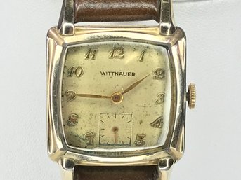 WORKING ! - Vintage 10K Gold Filled Mens Tank Style With Inset Second Hand Watch By WITTNAUER - Stainless Back