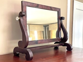 A 19th Century Empire Mahogany Shaving Mirror - Note Turned Glass Hardware On Sides