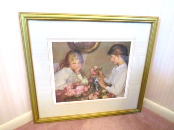 Two Girls Arranging Roses Framed Art By George Clausen