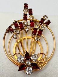 BEAUTIFUL VINTAGE SIGNED STAR-ART 12K GOLD-FILLED RED & WHITE BROOCH