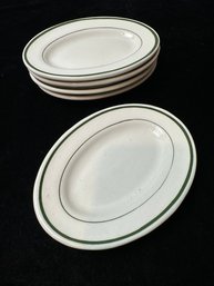 2 Green And White Oval Platters Restaurant Ware