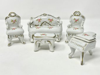 Vintage Japanese Porcelain Miniature Doll House Furniture - Set Of 5