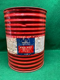 Vintage Red Dot Smokeless Shotgun Powder 12 Pound Steel Can Withj Label. 11 5/8' Tall. Great Display Piece!