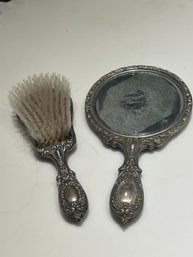 Antique Silver Vanity Mirror/brush Set
