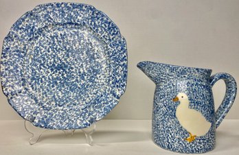 Ironstone Platter And Pitcher With Duck Decoration