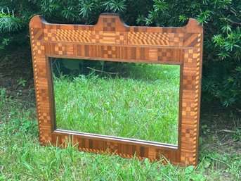 Stunning Antique Mirror With Wooden Parkay Pattern