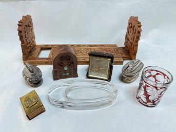 Mens Desk  Lot, Cigar Ashtray, Radio, Book Holder,