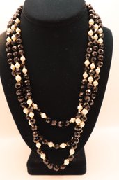 14K Yellow Gold With Jet Black Beads And Cultured Pearls Necklace