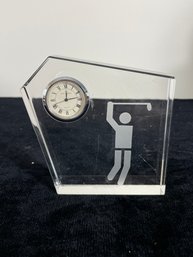Val Saint Lambert Crystal Mantel Golf Award Clock Signed