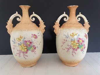 Antique Double Handled Pair Of Vases