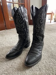 Mens Black Tooled Leather Cowboy Boots