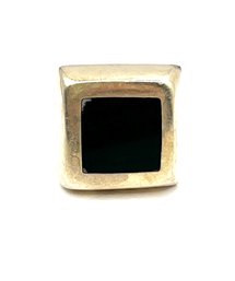 Vintage Sterling Silver Large Square Onyx Inlay Ring, Size 4.5