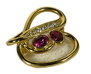 Gold Tone Brooch Having Colored And White Stones Abstract Form