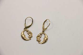 14k Yellow Gold Cherub Moon Earrings