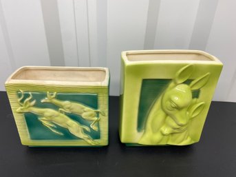 Vintage Royal Copley Planter Vases Fawn Deer Relief