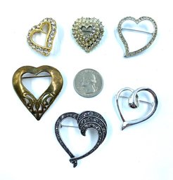Collection Of 6 Heart Brooches