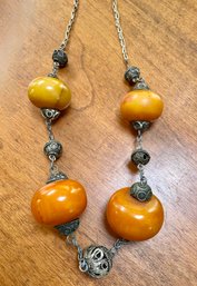 Large Attractive Beaded Necklace - Faux Amber