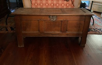 Antique Paneled Oak Coffer Trunk Chest