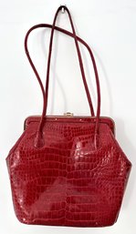 Judith Leiber Vintage Red Alligator Shoulder Minaudire Evening Bag Handbag (1990s)