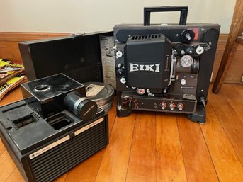 Eiki Film Projector In Case, Slide Cube Projector, Movie Reels