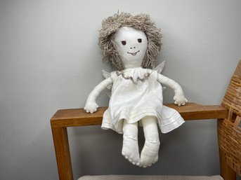 VINTAGE ARTISAN CRAFTED LINEN WINGED ANGEL STUFFED DOLL RAG DOLL, LITHUANIA