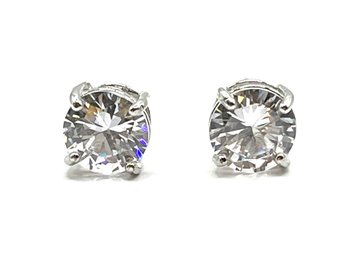 Sterling Silver Large Clear Stones Stud Earrings