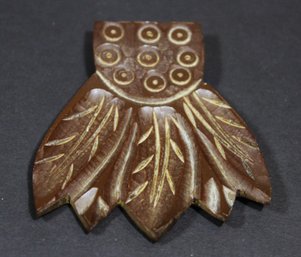 Large Carved Brown Bakelite Plastic Dress Clip