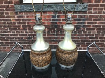 Fabulous Pair Vintage Mercury Glass And Cork Lamps - WOW ! - FANTASTIC Vintage Lamps - 1960s - 1970s AMAZING !