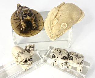 A Group Of 4 Signed Japanese Netsuke Figures