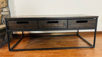 Metal And Wood 3-Drawer Coffee Table