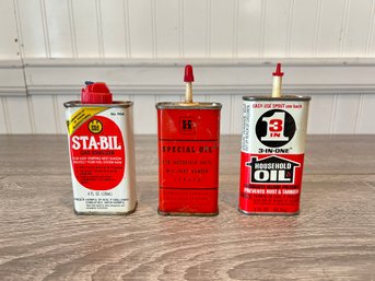 Lot Of 3 Vintage Oil Tins, Including A Rare Honeywell Oil Tin