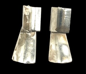 Vintage AT Designer Mexican Sterling Silver Reflective Abstract Earrings