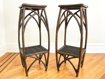 A Pair Of Vintage Rattan Plant Stands