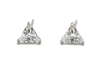 Sterling Silver Triangle Clear Stones Stud Earrings
