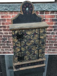 Charming Antique Style Hanging Cabinet - All Hand Painted - Sponge Painted - Hearts And Diamonds - Lovely !