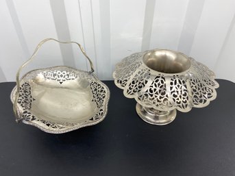 Ace EPNS Silver Plate Reticulated Basket Dish 11.5x9x9 And Vase 7in