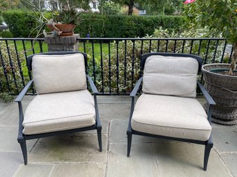 Pair Of Restoration Hardware Klismos Cast Aluminum Lounge Chairs With Cushions (RETAIL $4,590)