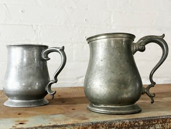 Two Antique Pewter Beer Steins