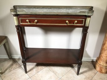 Fantastic Antique Marble Console Table With One Drawer - Mahogany - Brass Gallery - Gray Marble Top - WOW !