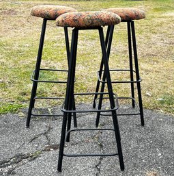 A Trio Of Vintage Modern Swivel Bar Stools With Tapestry Seats