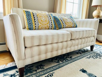 Cotton Striped Upholstered Loveseat And Throw Pillows