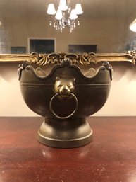 Vintage Brass Bowl With Bear Head Handles - Heavy, Great Patina,