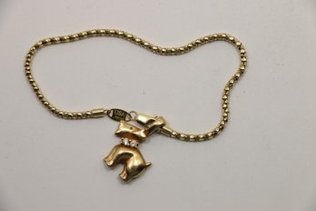 14k Yellow Gold Bracelet With Scottie Dog Diamond Charm Pendant