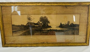 Vintage Framed Lithograph - House By The Water