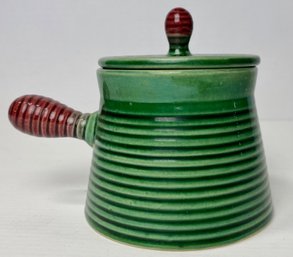 Danish Green Ceramic Pourer With Handle And Lid